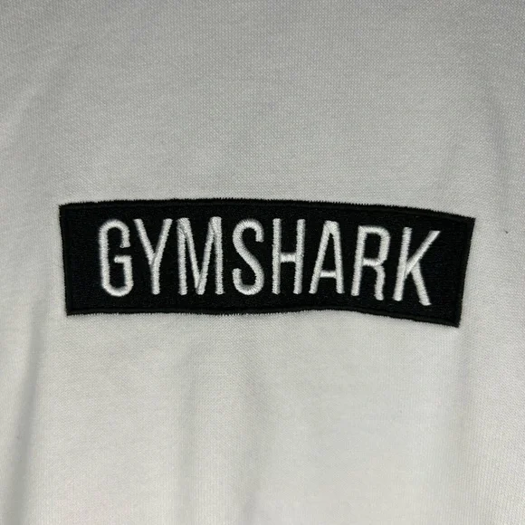 GYMSHARK White Hoodie Black Center Logo Unisex Size Medium Sporty Activewear - Picture 5 of 11